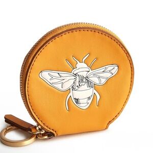 Vera Bradley Yellow Bee Round Zip Pouch in Leather